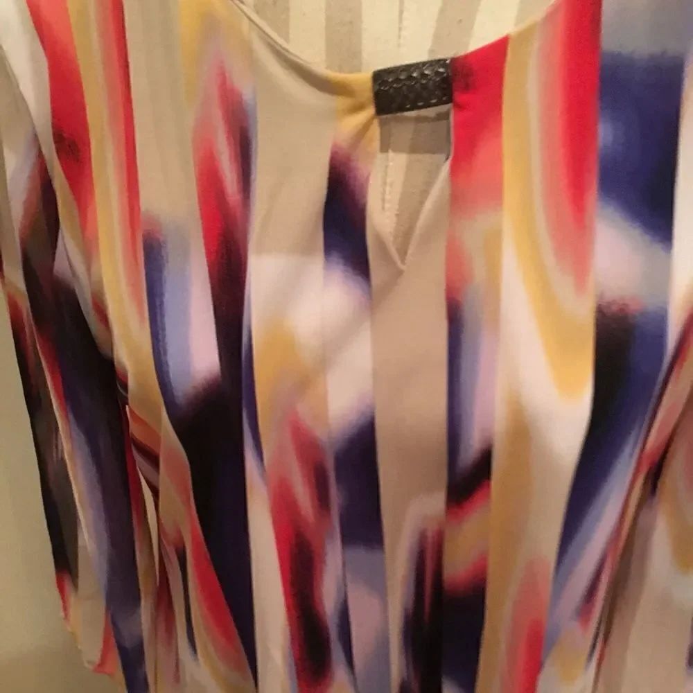 JM Collection Blue Fall Silk Top - Picture 2 of 5